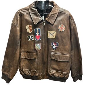 Disney Pirates Of The Carribean Brown Leather Jacket with Patches